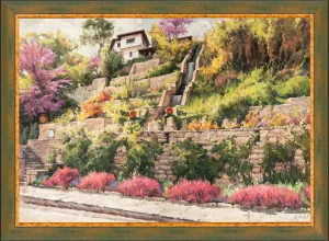 Репродукция на маслена картина от Янко Янев | Янев АРТ - градините на двореца на Румънската кралица Мария Единбургска г. Балчик