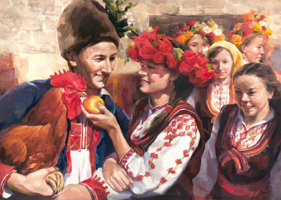 "Красотата на България" на художника Янко Янев – Българчета с петел фолклорен празник