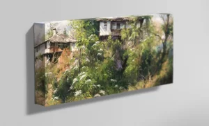 Маслена Картина на Българския художник Янко Янев | Янев АРТ – Авторска Репродукция на пейзаж селски къщи от село Боженци
