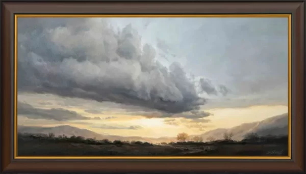 Маслена картина от Българския художник Янко Янев | Янев АРТ - Авторска репродукция на пейзаж залез / изгрев на село след буря.