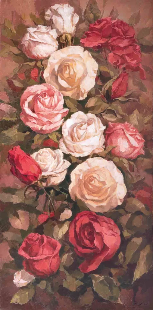 Янко Янев от каталога "Красотата на България" – маслена картина на цветя "рози"