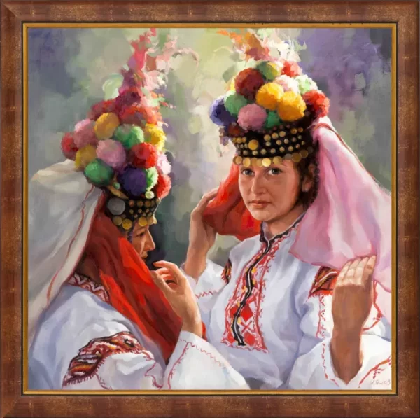 Актова картина от каталога "Красотата на България" на художника Янко Янев – Моми фолклорен празник
