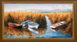 Авторска Репродукция на маслена картина от Янев АРТ - Морски Пейзаж рибарски лодки на Българския художник Янко Янев - канава с рамка