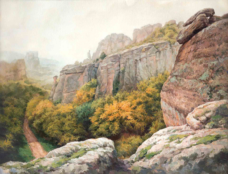  Янко Янев – Маслена картина Пейзаж от Белоградчишки скали "учителката образование"