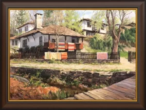 Авторска Репродукция на маслена картина от Янев АРТ – Пейзаж на къща музей „Баба Райна“ с. Боженци