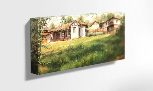 Авторска Репродукция на маслена картина от Янев АРТ – Летен Пейзаж селски Къщи с. Боженци, област Габрово